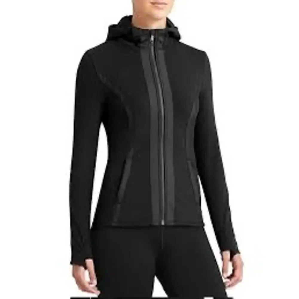 Athleta Verbier Fleece Lined Full-Zip Hooded Jacket Womens M Black